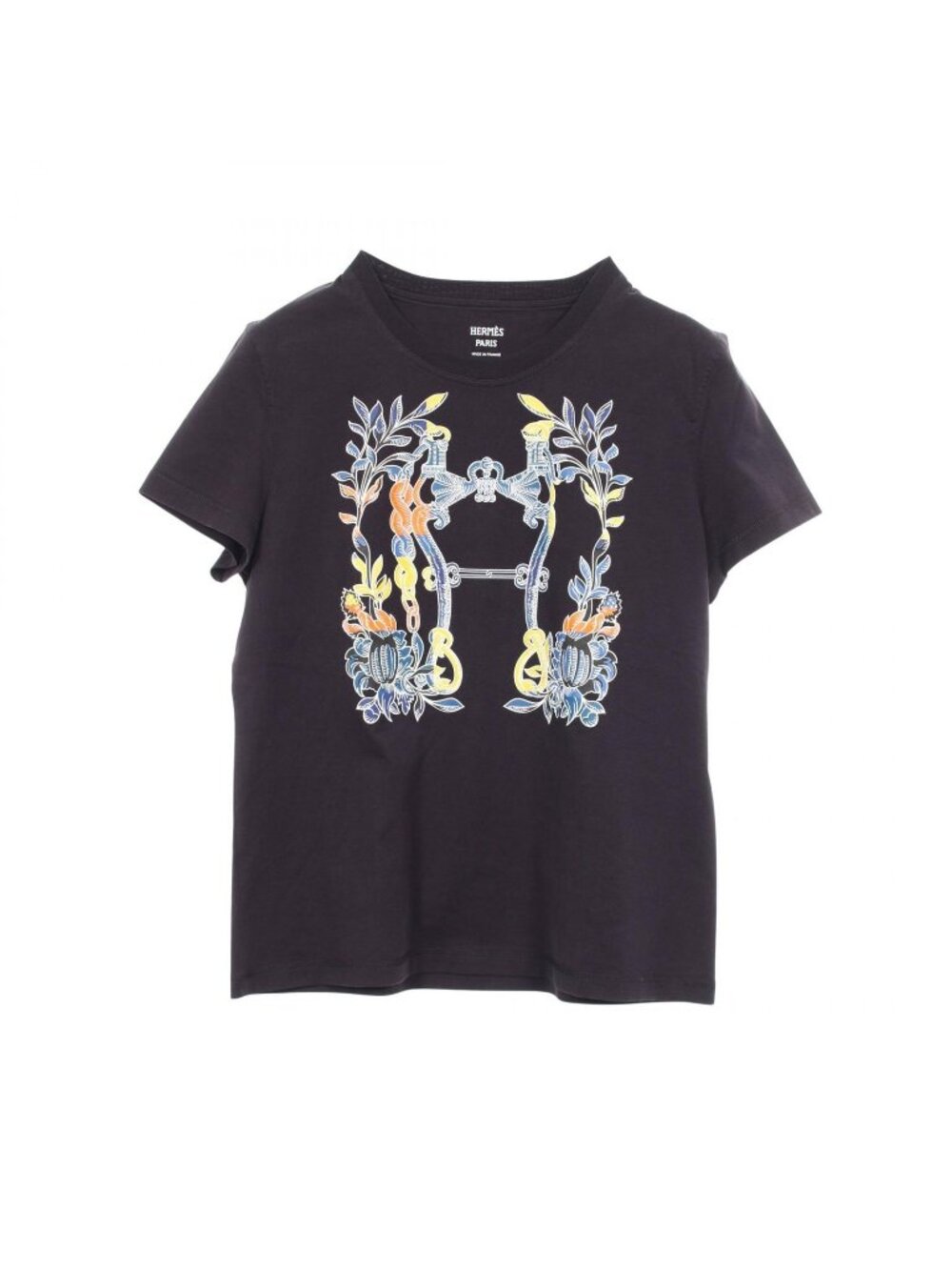 Hermes Top Cartouche Della Cavalleria Black Cotton T-Shirt